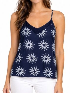 Beyond Capri Italian Made Sunburst Pattern Camisole Navy One-size Boho Flowy